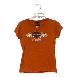 Silver Metallic Hibiscus St. Thomas Harley Davidson Ladies T-Shirt Sz L